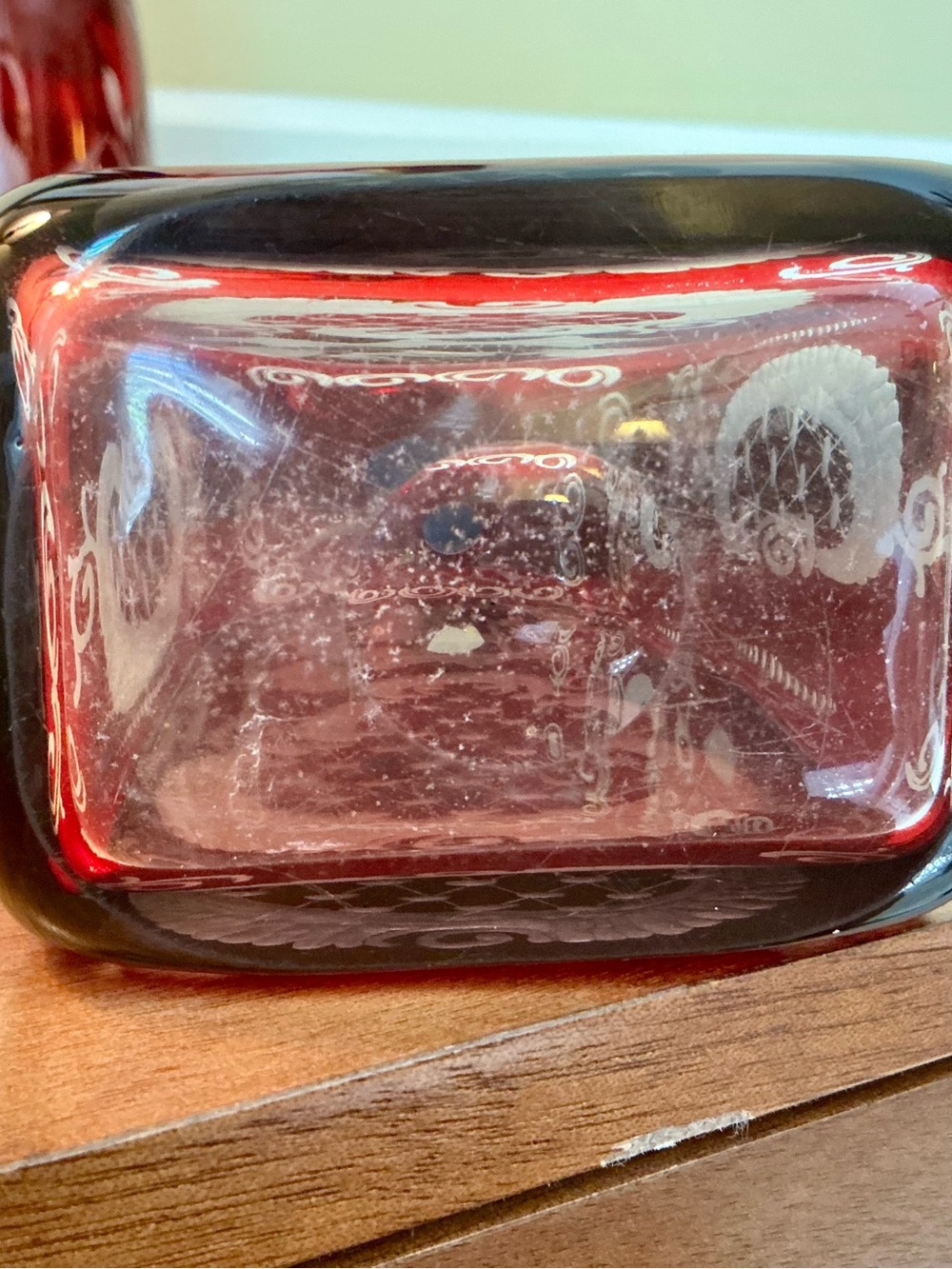 Bohemian Egermann Ruby Red Cut to Clear Glass Decanter with Stopper - Picture 8 of 8